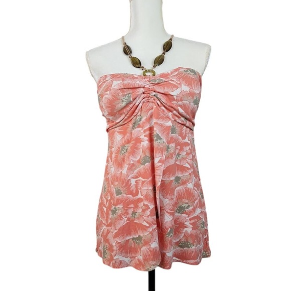 TOMMY BAHAMA M Floral Tube Top Halter Orange‎ Slinky Liquid Knit Beach Resort - Picture 1 of 7